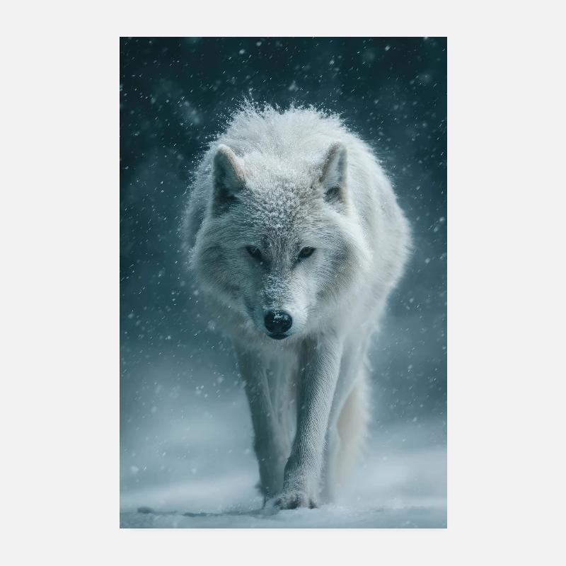 Arctic Wolf in Snowfall Poster 8" x 12" (20x30 cm)