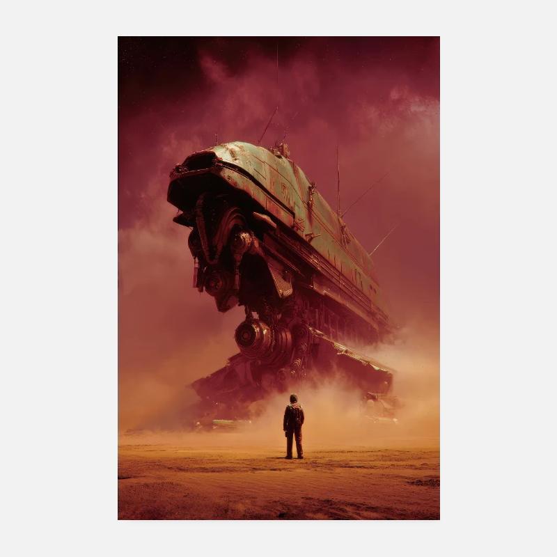 Lone Pilot Faces Desert Mech Poster 8" x 12" (20x30 cm)