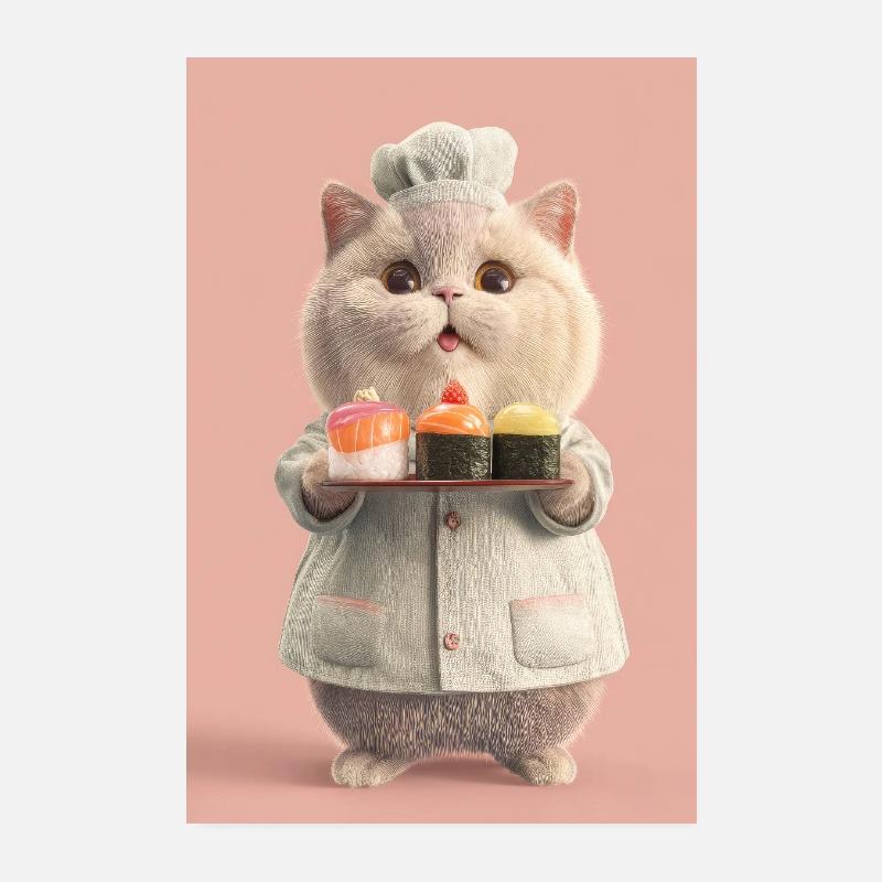 Pastel Sushi Chef Cat Poster 8" x 12" (20x30 cm)