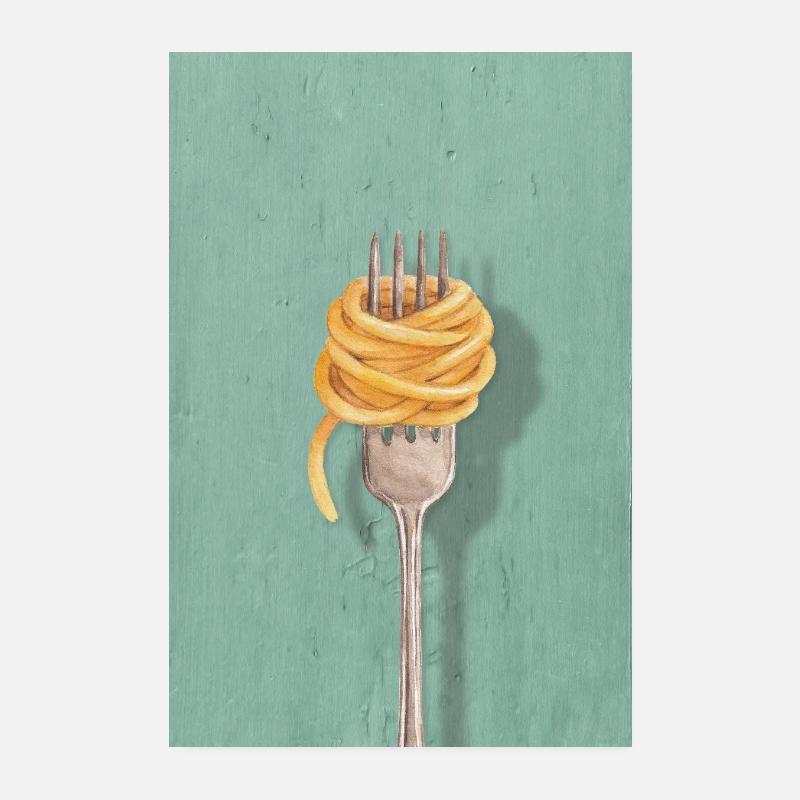 Conception de cuisine réduite à fourchette pour pâtes Poster 20 x 30 cm