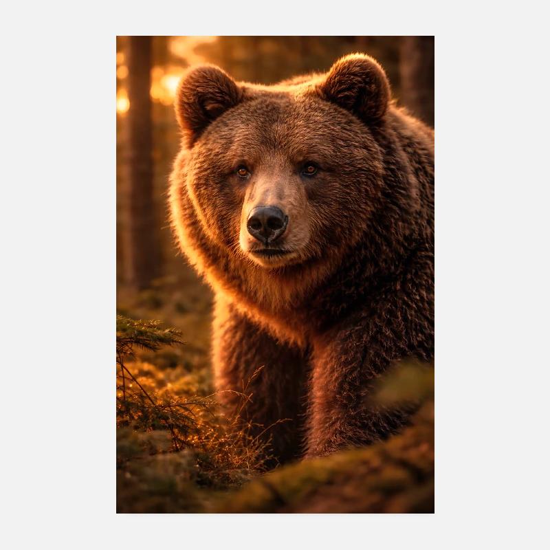 Sonnenuntergangsbär im Wald Poster 20x30 cm