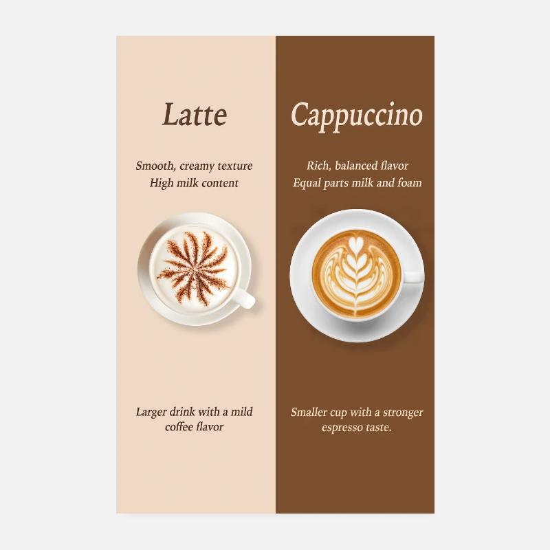 Affiche Latte vs Cappuccino Coffee Poster 20 x 30 cm