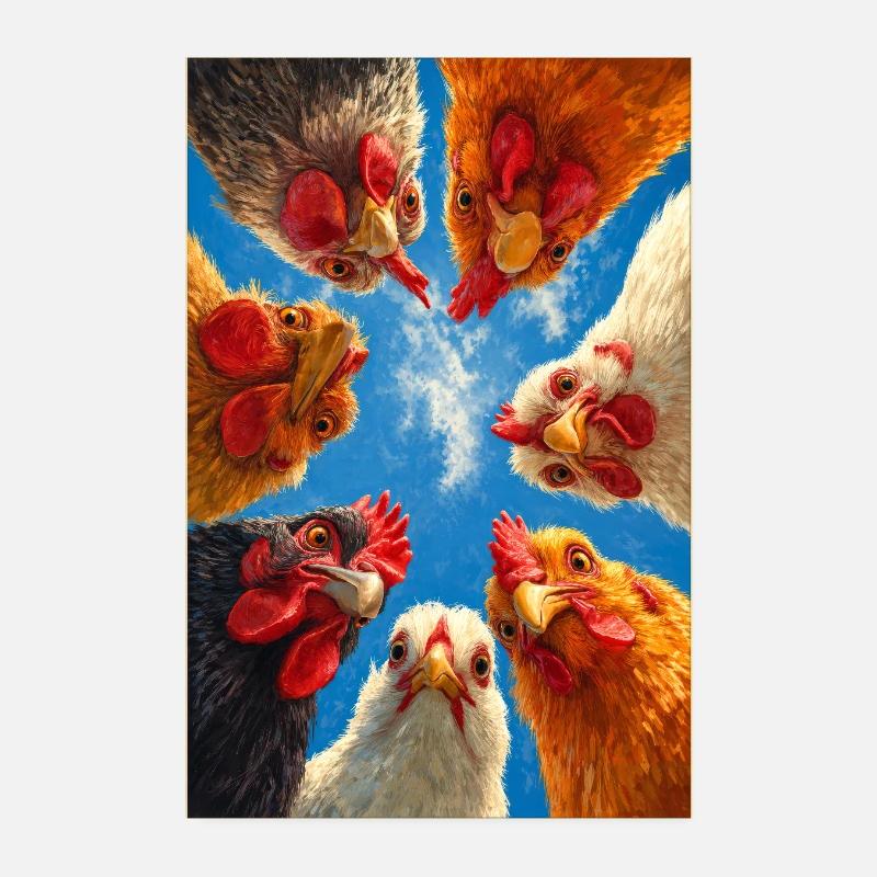 Cercle des poulets vers le ciel Poster 20 x 30 cm