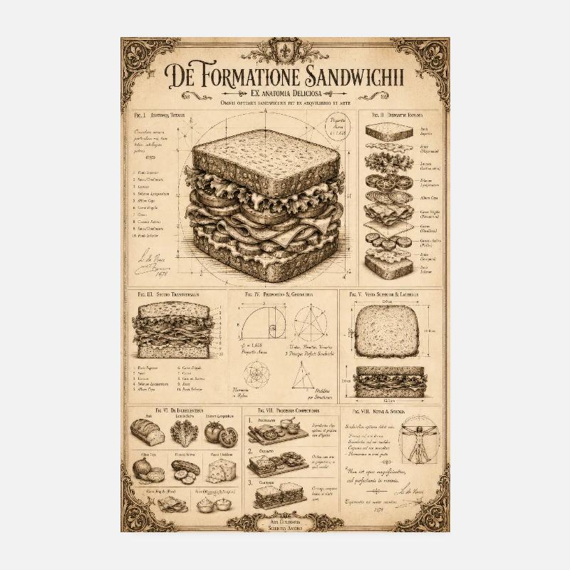 Victorian Sandwich Blueprint Art Poster 8" x 12" (20x30 cm)