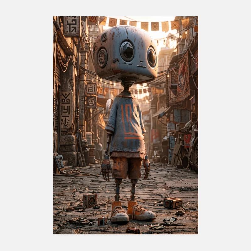 Rostiger Roboter im Neon-Basar Poster 20x30 cm