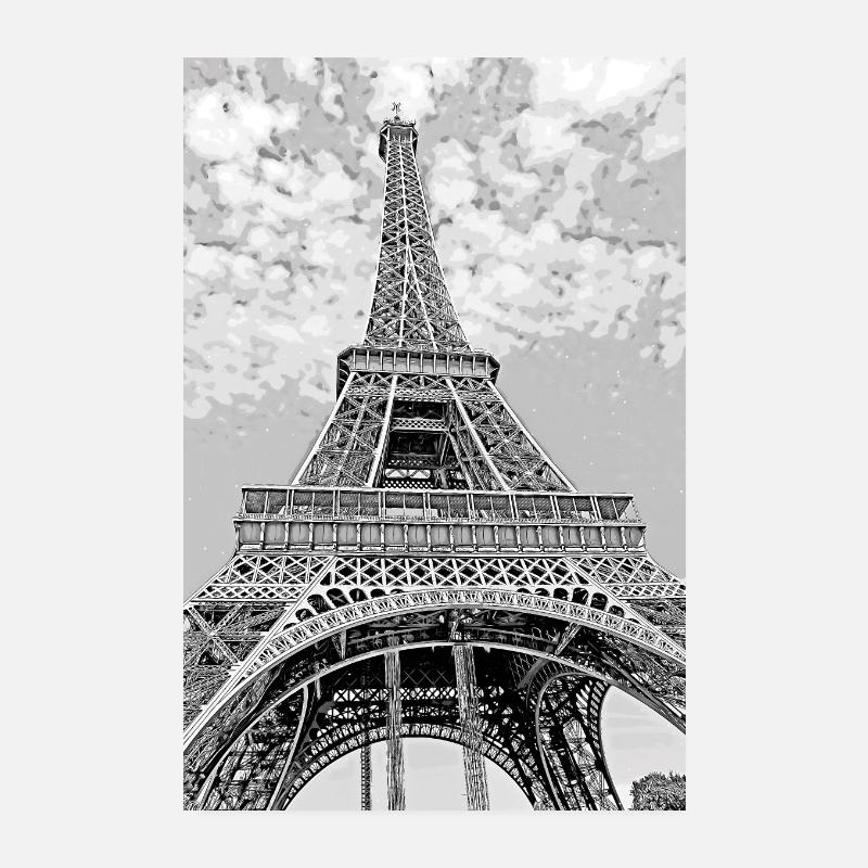Poster drawing Eiffel Tower black and white Poster 8" x 12" (20x30 cm)