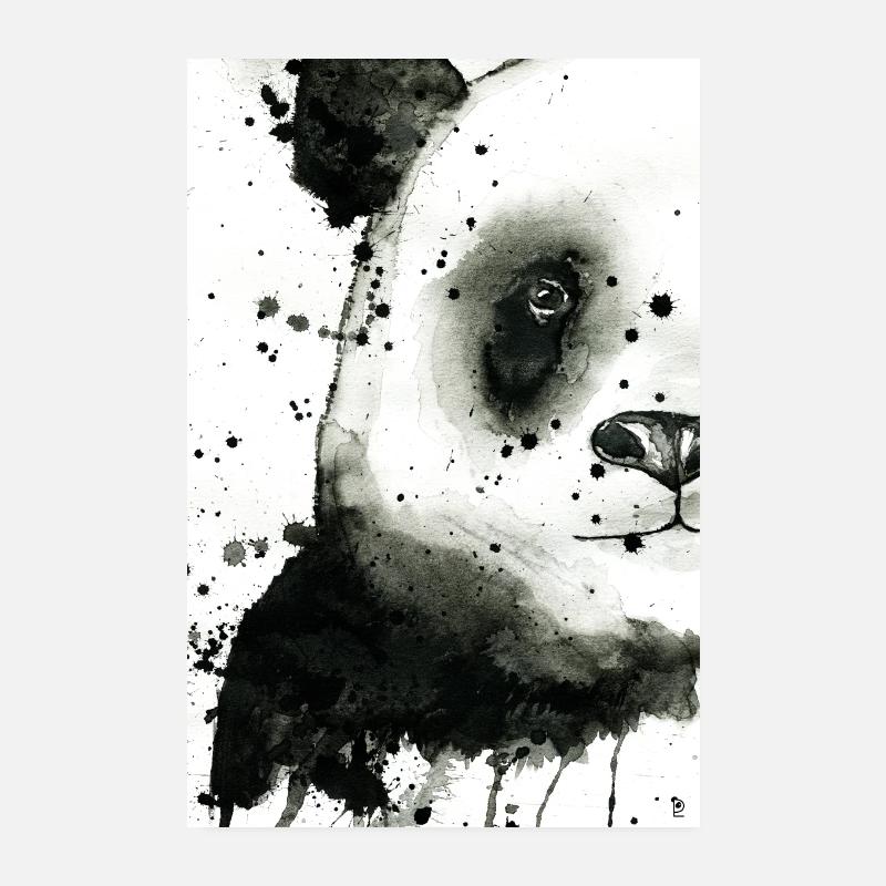 Panda watercolor with splash Poster 8" x 12" (20x30 cm)