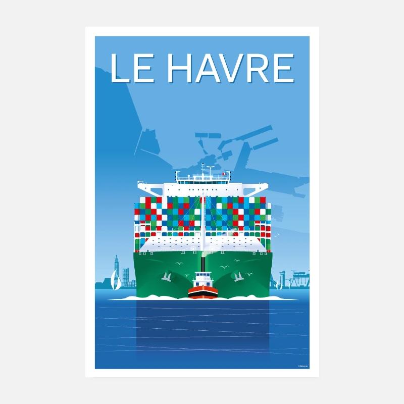 le havre porte container - Poster 20 x 30 cm - blanc