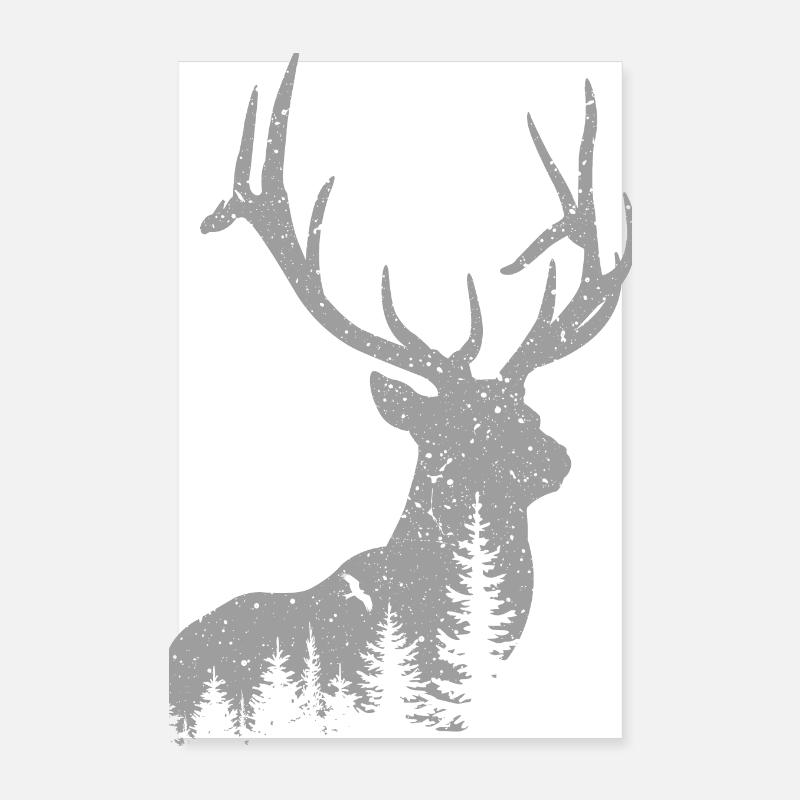 Hirsch - Poster 20x30 cm - Weiß