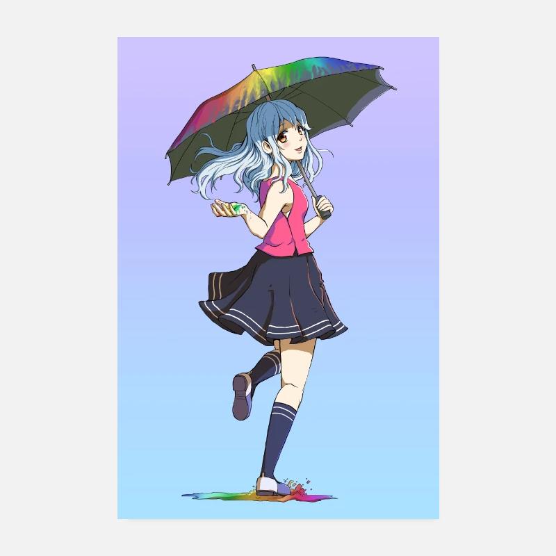Poster Manga Mädchen | Farbe | Regen Poster 20x30 cm