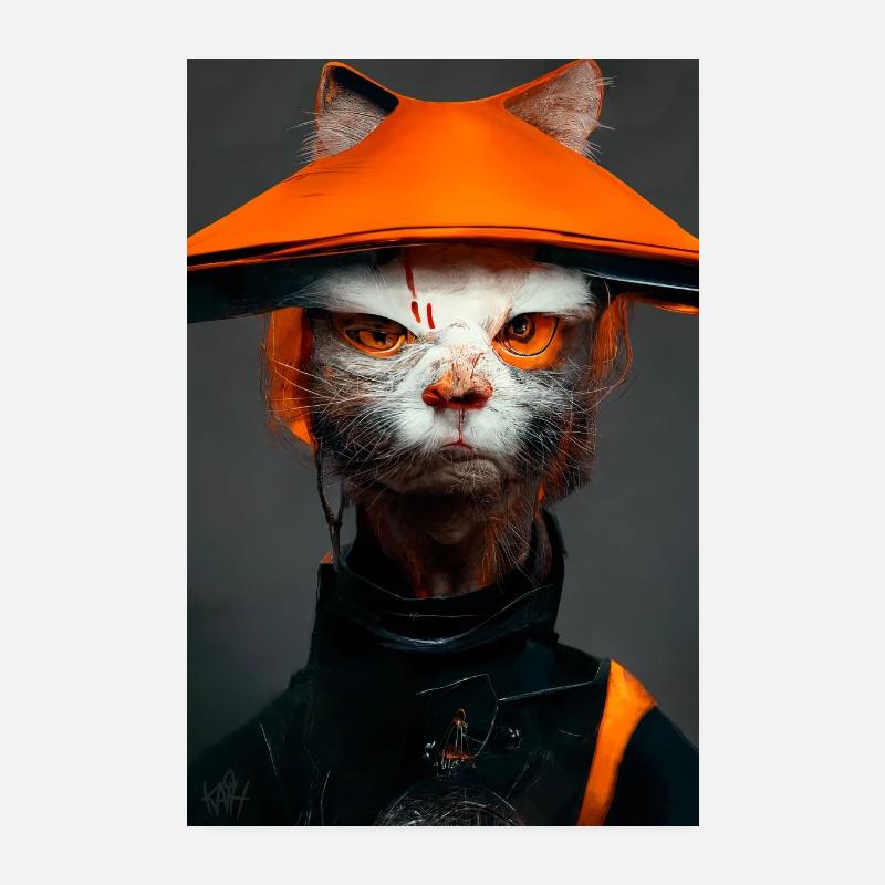 A cat in an orange hat Poster 8" x 12" (20x30 cm)
