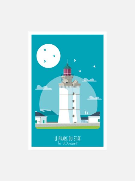 Phare du Stiff - île d'Ouessant - Poster 20 x 30 cm - blanc - Devant