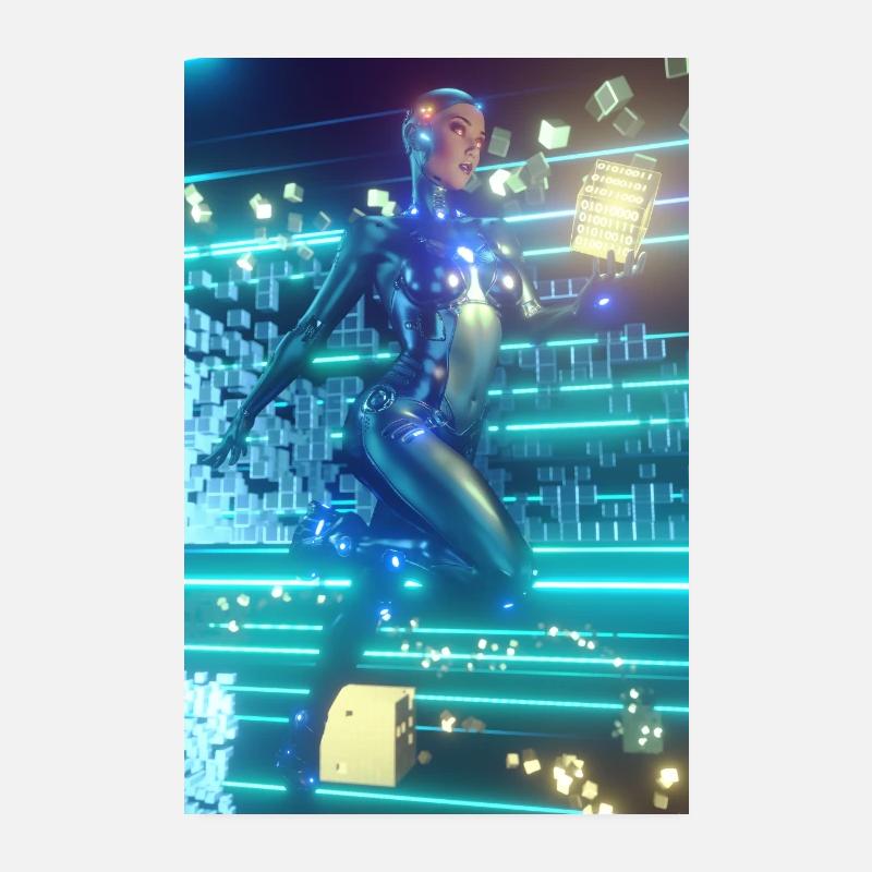 Robotermädchen im Cyberspace Poster 20x30 cm