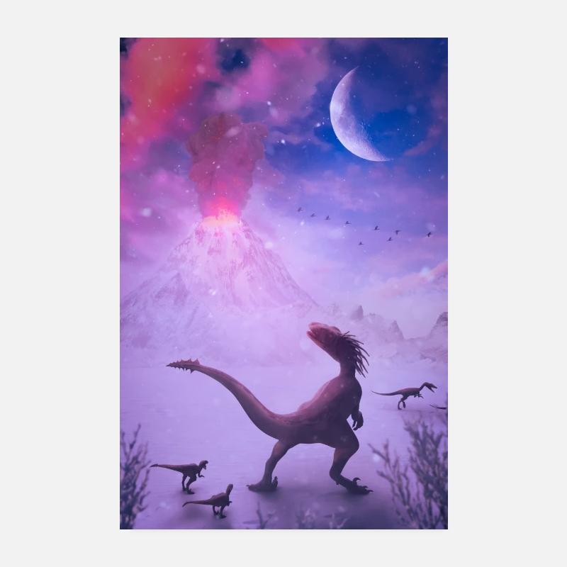 Dinosaurs in ice and fire Poster 8" x 12" (20x30 cm)
