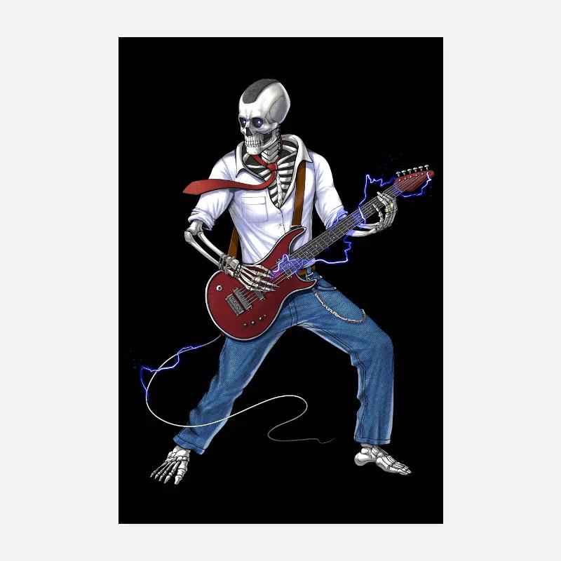 Skeleton Metal Guitarist Poster 8" x 12" (20x30 cm)