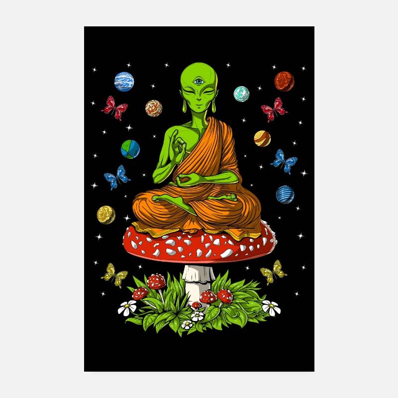 Pilz Alien Buddha - Poster 20x30 cm - Weiß