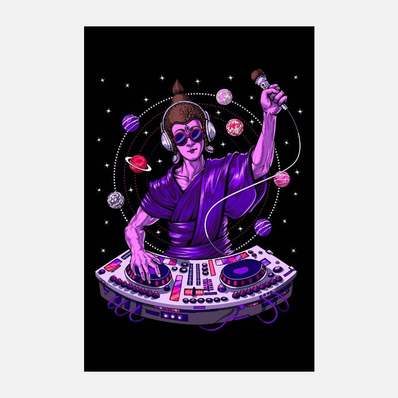 Bouddha Psytrance DJ - Poster 20 x 30 cm - blanc
