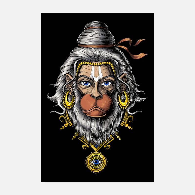 Hindouisme Dieu Hanuman - Poster 20 x 30 cm - blanc