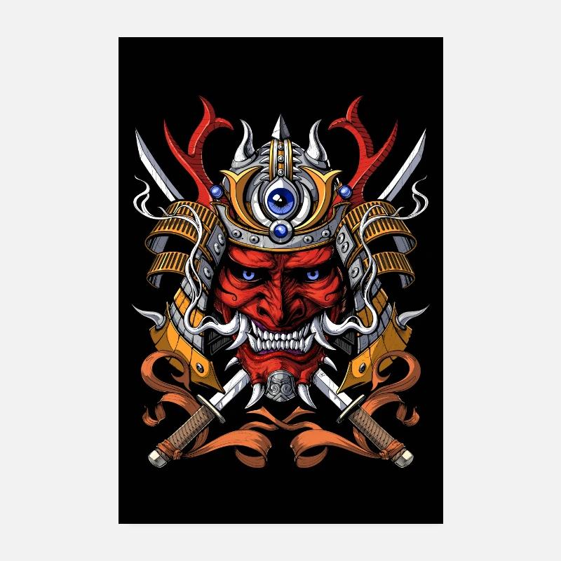 Masque de démon japonais de samouraï Poster 20 x 30 cm
