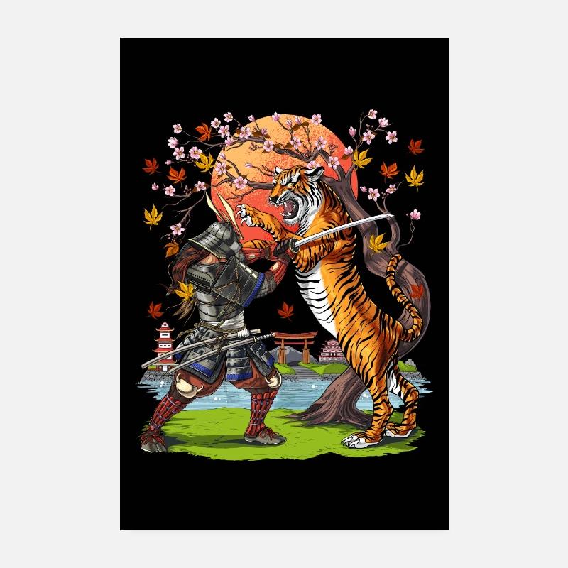 Japanese Tiger Samurai Warrior Poster 8" x 12" (20x30 cm)