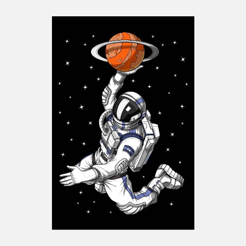 Astronaute de l’espace jouant au basket-ball Poster 20 x 30 cm