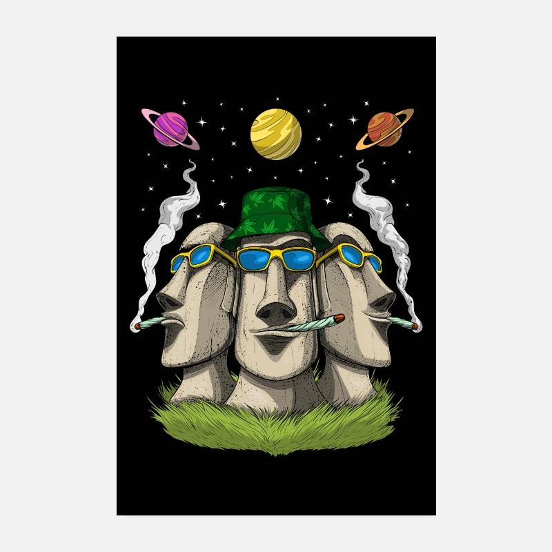 Hippie Stoner Moai Statues Poster 8" x 12" (20x30 cm)