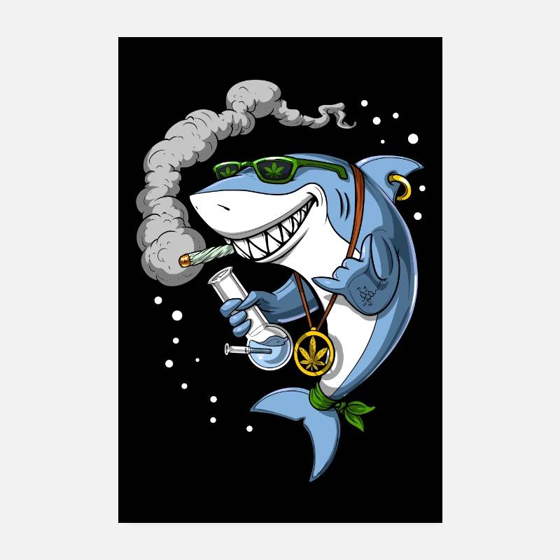 Shark Stoner Fumer de l’herbe - Poster 20 x 30 cm - blanc