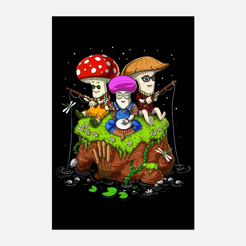 Champignons Hippies Pêche Poster 20 x 30 cm