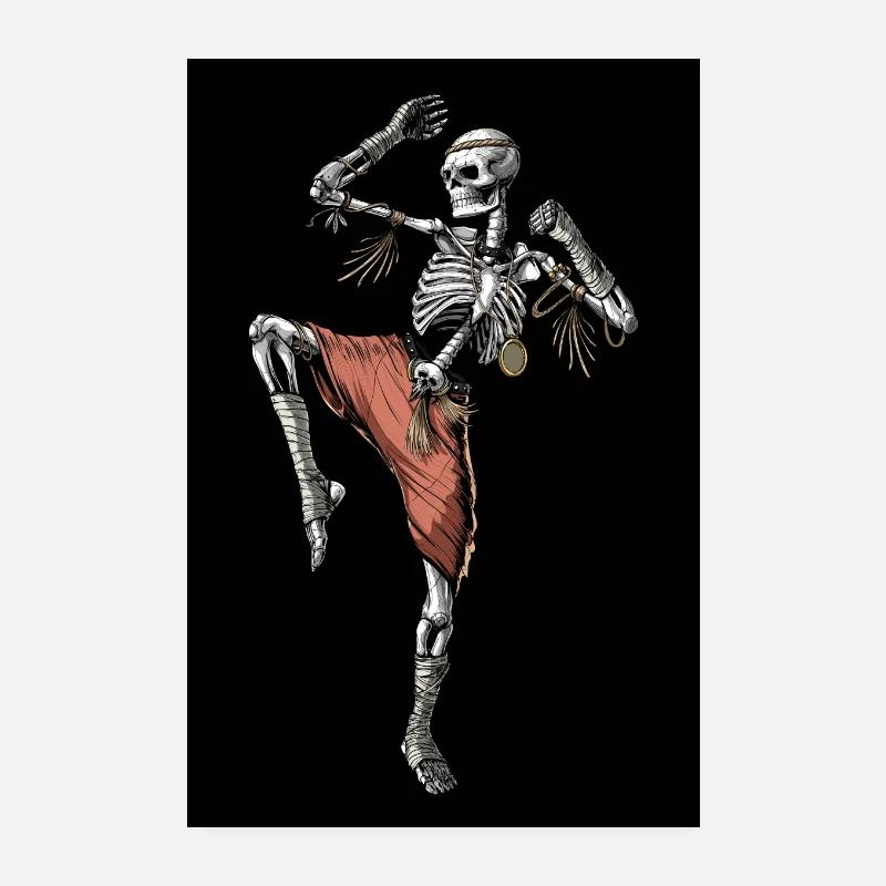 Muay Thai Skelett - Poster 20x30 cm - Weiß
