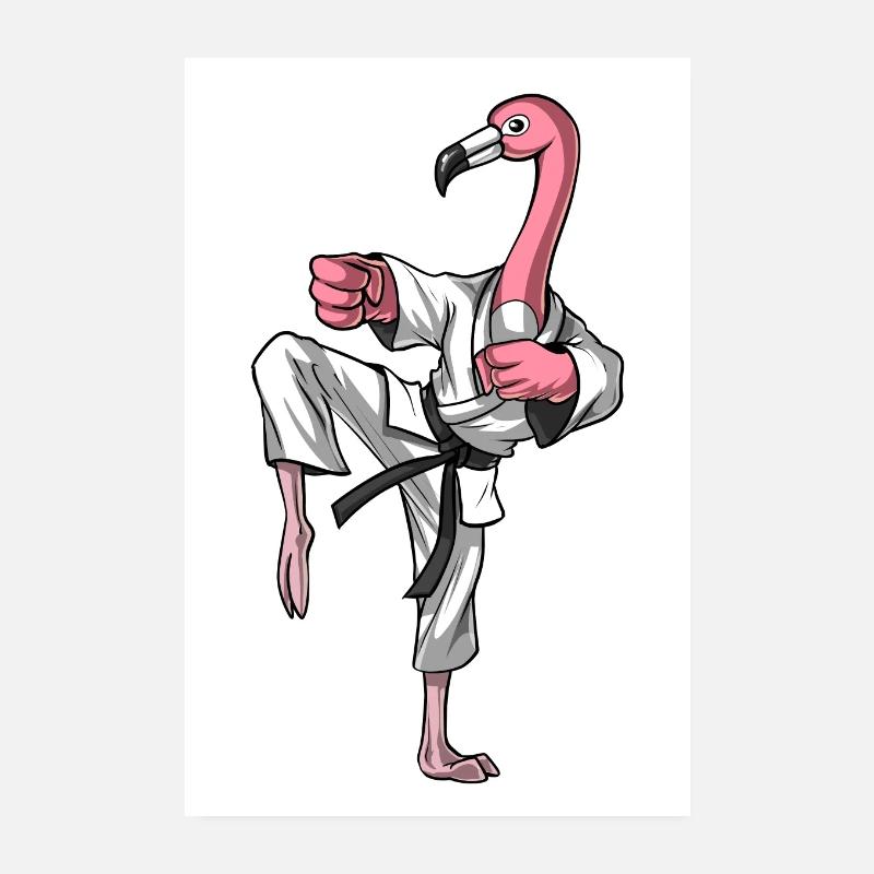 Flamingo Vogel Karate - Poster 20x30 cm - Weiß