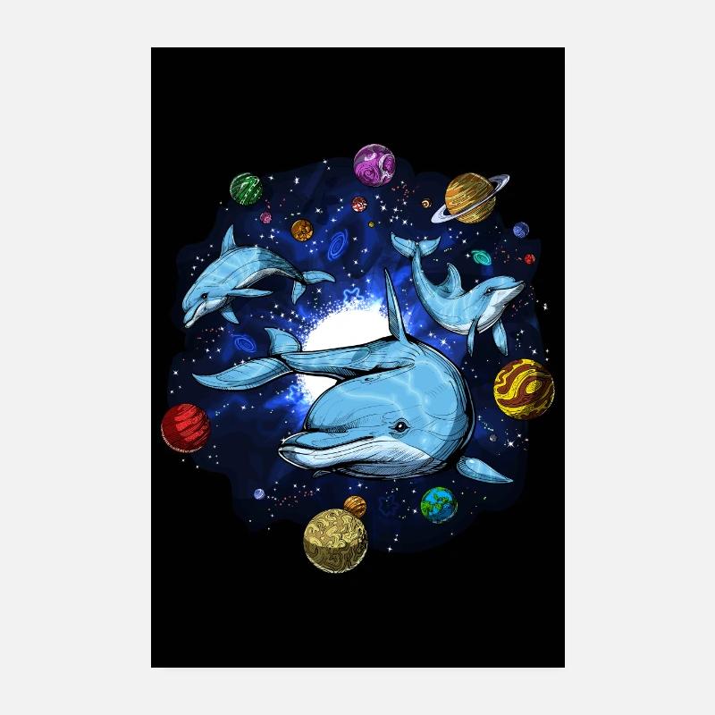 Psychedelic Space Dolphins Poster 8" x 12" (20x30 cm)