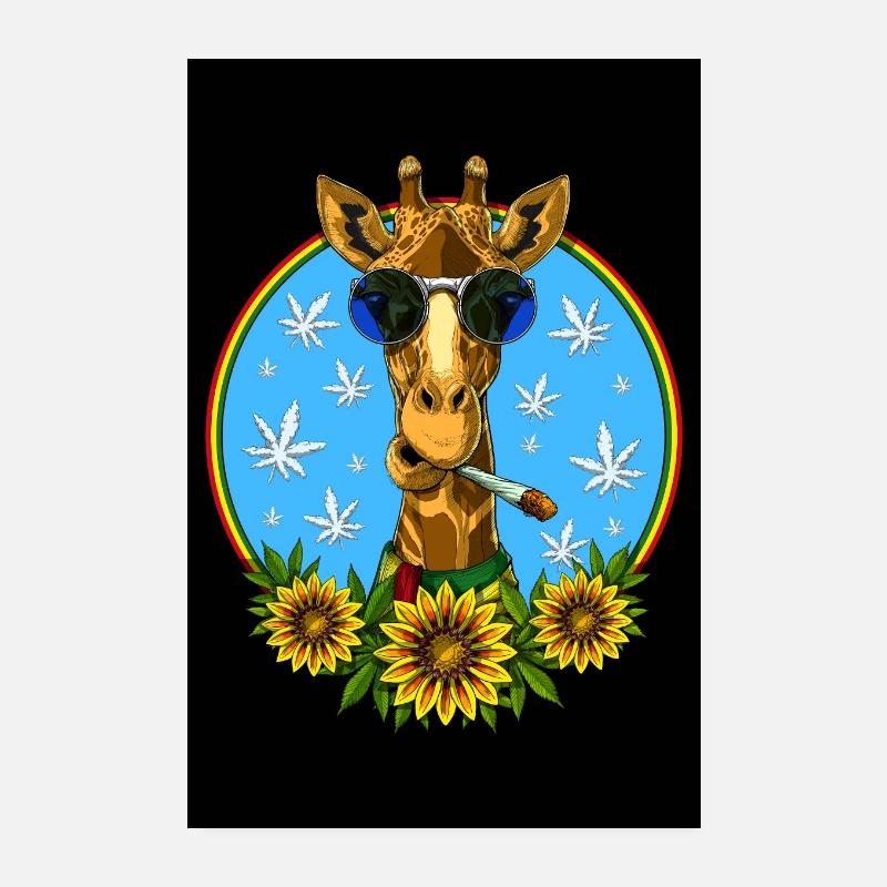 Giraffe Hippie Smoking Weed Poster 8" x 12" (20x30 cm)
