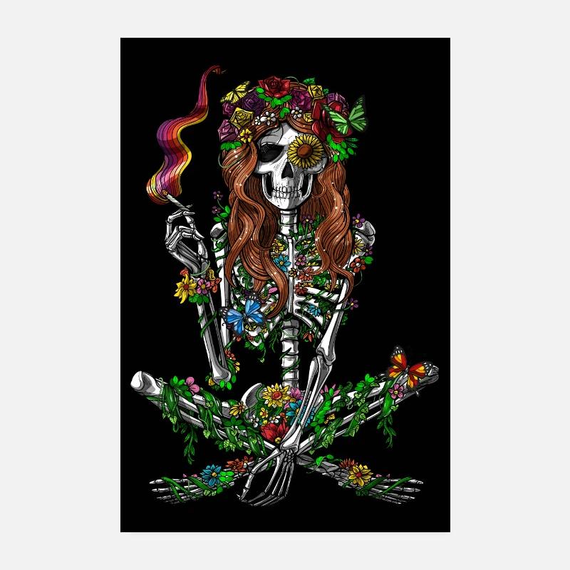 Psychedelic Hippie Skeleton - Poster 8" x 12" (20x30 cm) - white