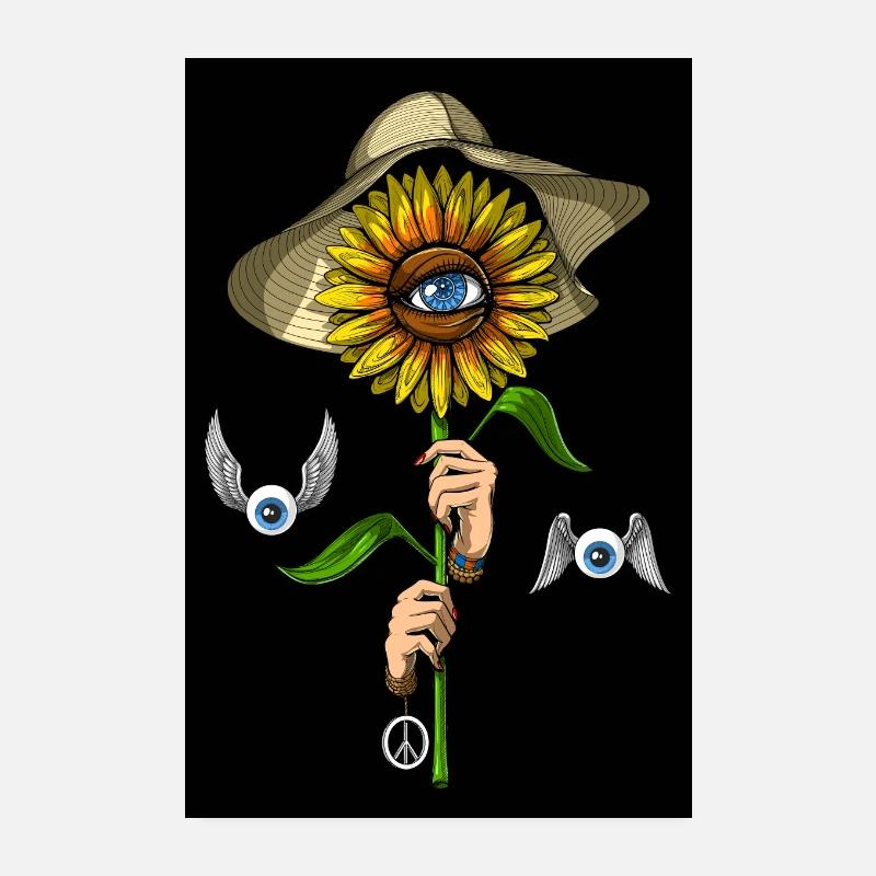 Psychedelic Sunflower Hippie Poster 8" x 12" (20x30 cm)
