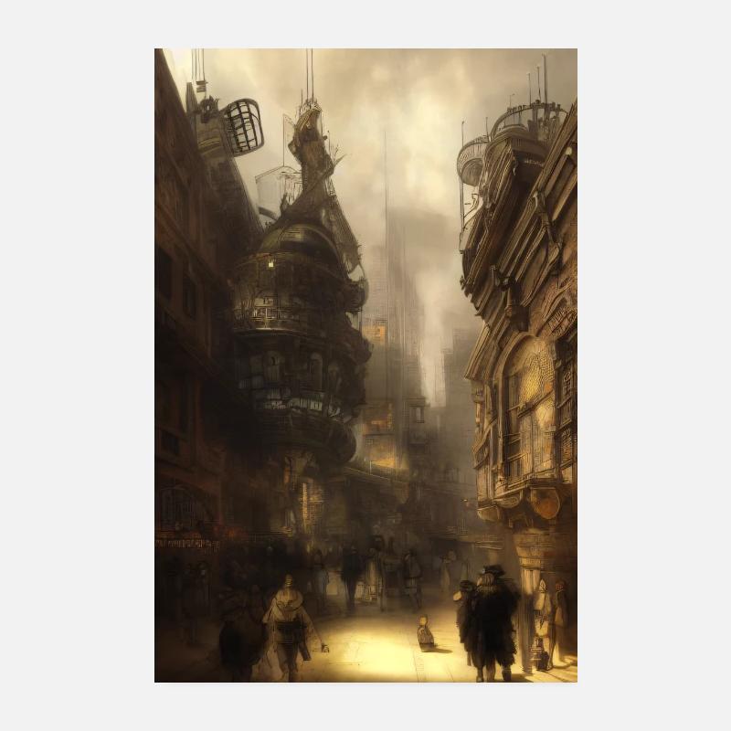 Steampunk Marktgasse - Poster 20x30 cm - Weiß