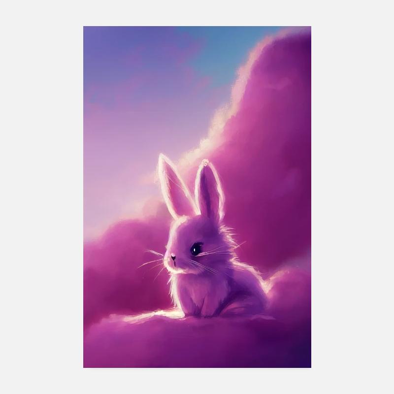 Lapin rose mignon sur les nuages Poster 20 x 30 cm