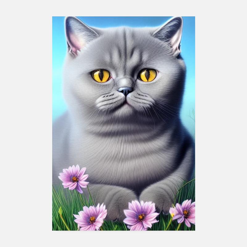 Chat mignon dans le champ de fleurs Poster 20 x 30 cm