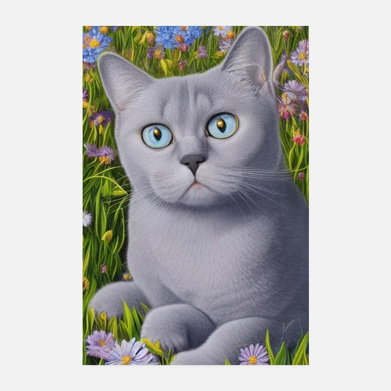 Chat mignon sur une prairie fleurie Poster 20 x 30 cm