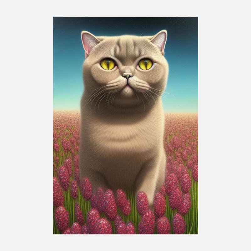 Chat mignon sur une prairie fleurie Poster 20 x 30 cm