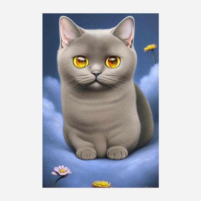 Chat mignon sur un nuage Poster 20 x 30 cm