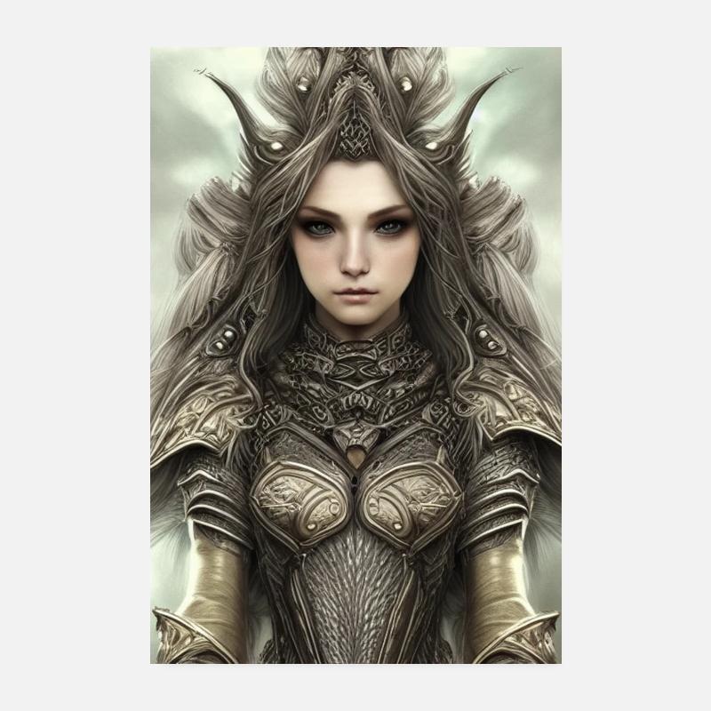 Fantasy Warrior Girl - Poster 20x30 cm - Weiß