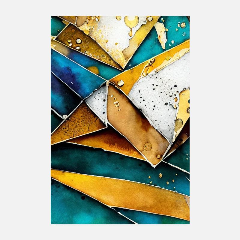 Gold Abstrakte Kunst - Poster 20x30 cm - Weiß