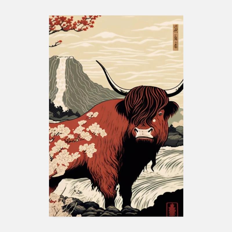 Highland Cattle Ukiyo Poster 20 x 30 cm