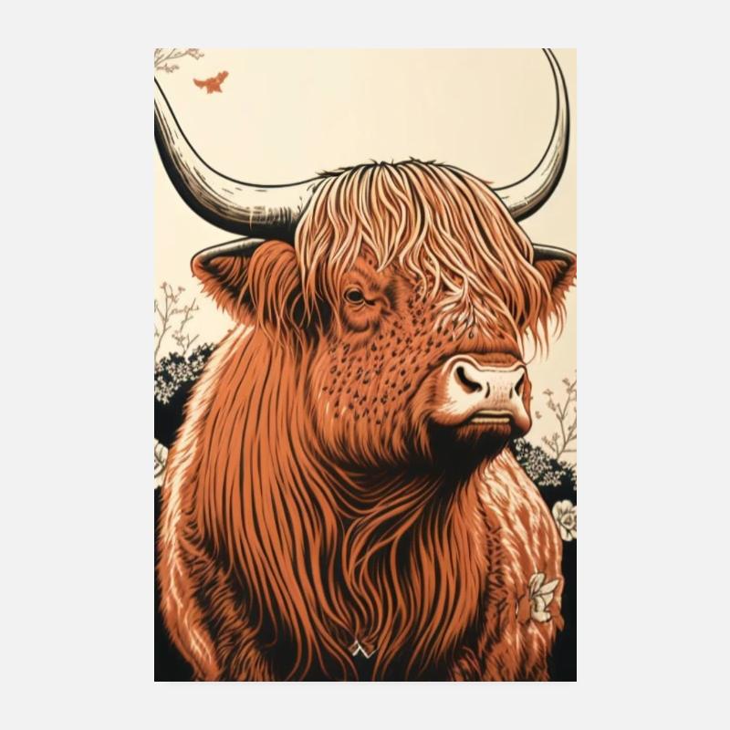 Hochlandrind Ukiyo - Poster 20x30 cm - Weiß