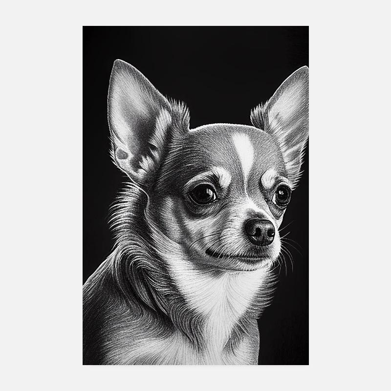 Chihuahua Techichi Dessin de chien Poster 20 x 30 cm
