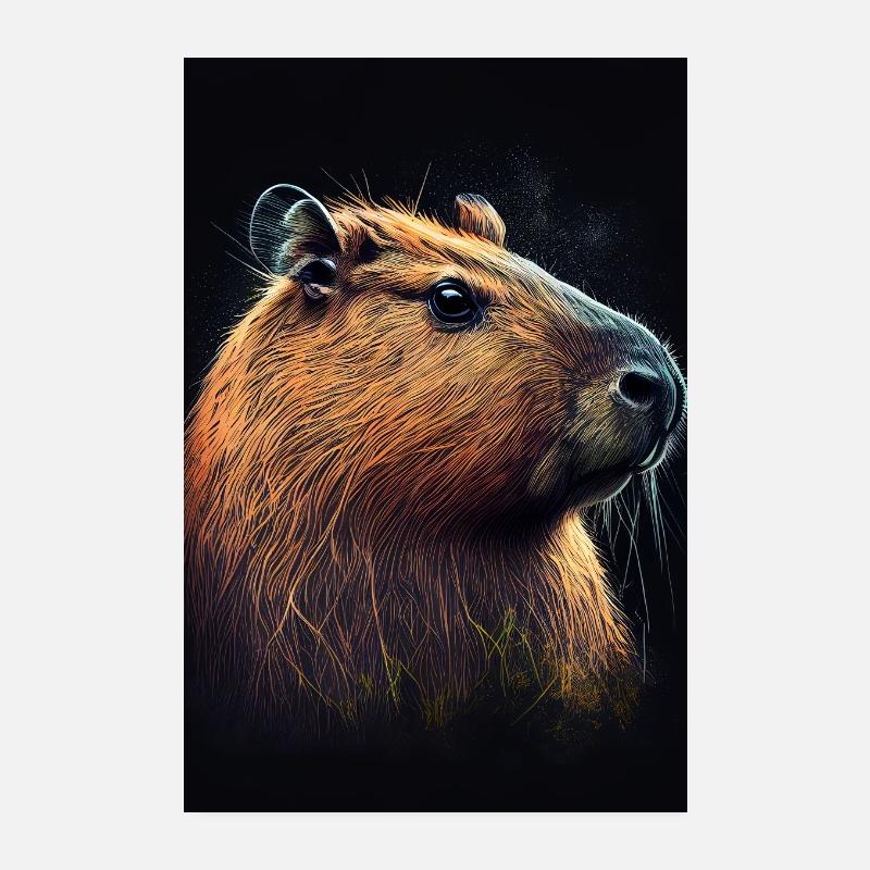 Capybara capybara Capybaras drawing Poster 8" x 12" (20x30 cm)