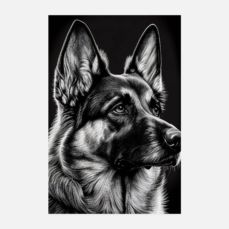 German Shepherd Dog Malinois Drawing Poster 8" x 12" (20x30 cm)