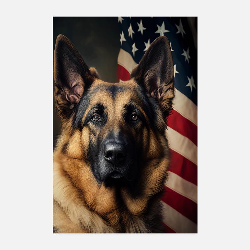 German Shepherd Malinois USA Flag America Poster 8" x 12" (20x30 cm)