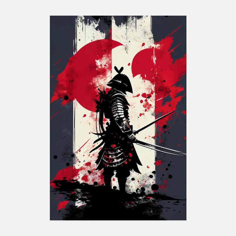 Samurai Japan Krieger Ninja Japan - Poster 20x30 cm - Weiß