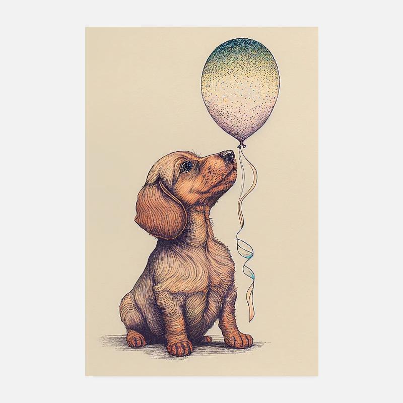 Dackel Dachshund Hund Ballon Poster 20x30 cm